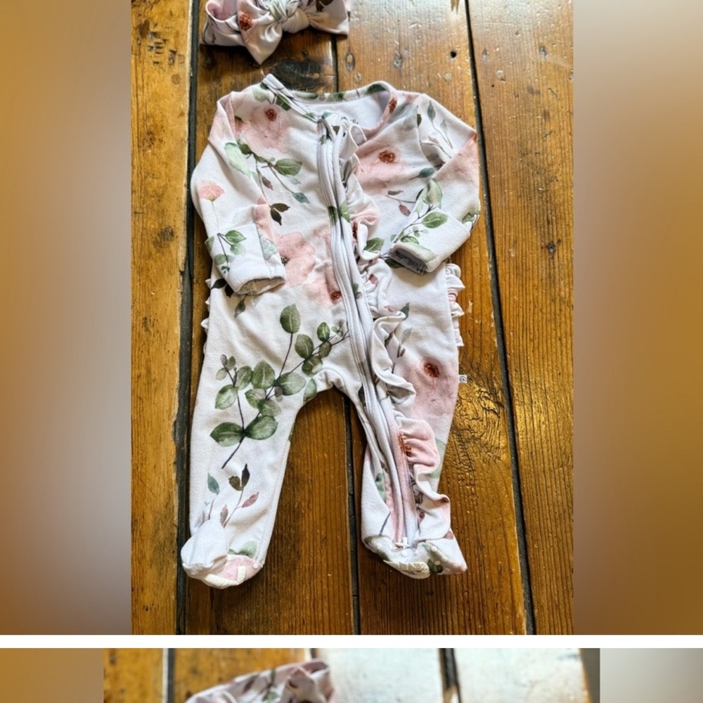 Caden Lane Millie’s Dusty Rose floral footie
